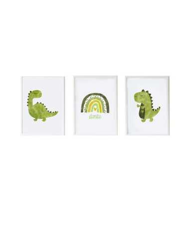 Jeu de 3 tableaux Crochetts Multicouleur Bois MDF 33 x 43 x 2 cm Arc-en-ciel Dinosaure (3 Pièces)