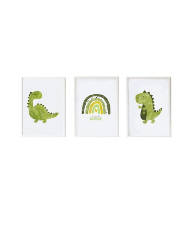 Set of 3 pictures Crochetts Multicolour MDF Wood 33 x 43 x 2 cm Rainbow Dinosaur (3 Pieces)