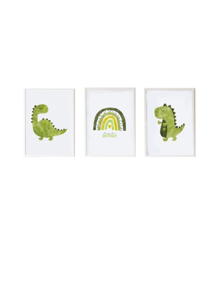 Set di 3 quadri Crochetts Multicolore Legno MDF 33 x 43 x 2 cm Arcobaleno Dinosauro (3 Pezzi)