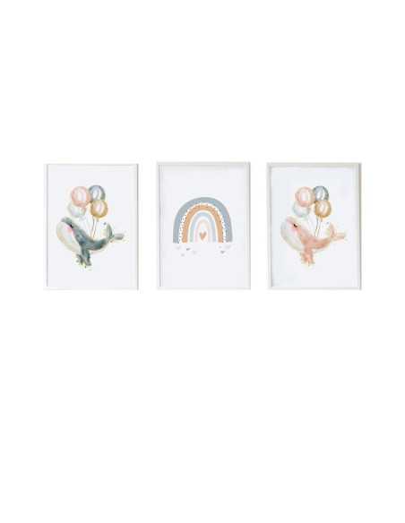 Jeu de 3 tableaux Crochetts Multicouleur Bois MDF 33 x 43 x 2 cm Arc-en-ciel Baleine (3 Pièces)