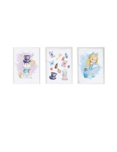 Set of 3 pictures Crochetts Alice Multicolour MDF Wood 33 x 43 x 2 cm Rabbit Hat Girl (3 Pieces)