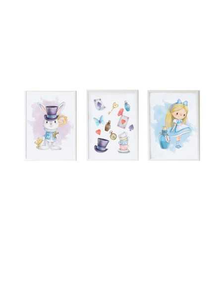 Set of 3 pictures Crochetts Alice Multicolour MDF Wood 33 x 43 x 2 cm Rabbit Hat Girl (3 Pieces)