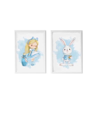 Jeu de 2 tableaux Crochetts Alice Multicouleur Bois MDF 33 x 43 x 2 cm Lapin (2 Pièces)