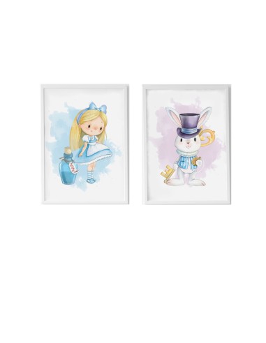 Set of 2 pictures Crochetts Alice Multicolour MDF Wood 33 x 43 x 2 cm Rabbit (2 Pieces)