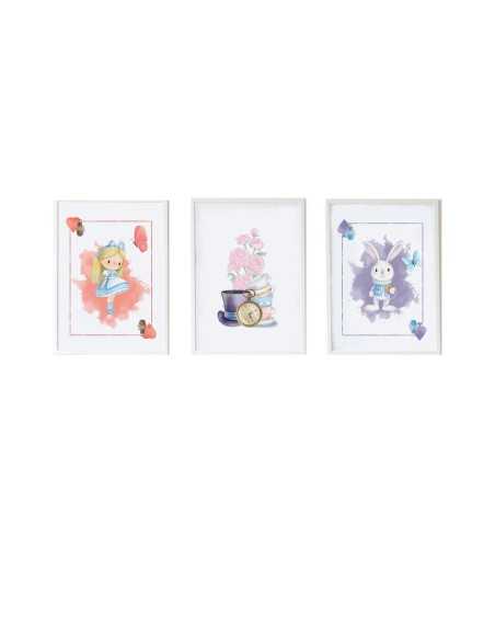 Jeu de 3 tableaux Crochetts Alice Multicouleur Bois MDF 33 x 43 x 2 cm Lapin Coeurs Fille (3 Pièces)