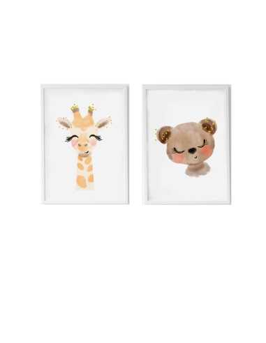 Jeu de 2 tableaux Crochetts Multicouleur Bois MDF 33 x 43 x 2 cm Girafe Ours (2 Pièces)