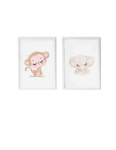 Set of 2 pictures Crochetts Multicolour MDF Wood 33 x 43 x 2 cm Elephant Monkey (2 Pieces)