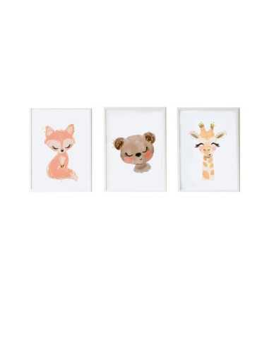 Set di 3 quadri Crochetts Multicolore Legno MDF 33 x 43 x 2 cm Orso Giraffa Volpe (3 Pezzi)