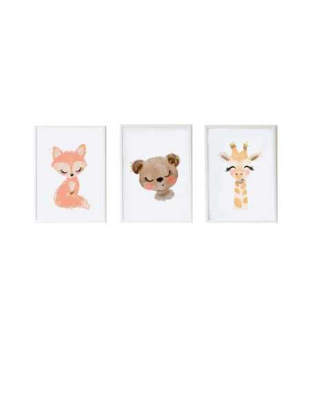 Set di 3 quadri Crochetts Multicolore Legno MDF 33 x 43 x 2 cm Orso Giraffa Volpe (3 Pezzi)