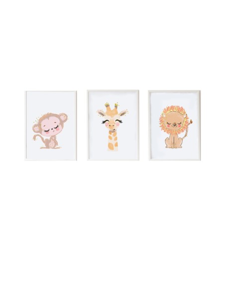 Set of 3 pictures Crochetts Multicolour MDF Wood 33 x 43 x 2 cm Giraffe Lion Monkey (3 Pieces)