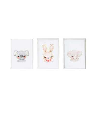 Set of 3 pictures Crochetts Multicolour MDF Wood 33 x 43 x 2 cm Elephant Koala Rabbit (3 Pieces)