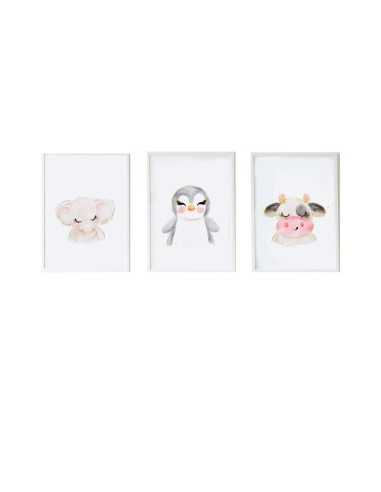 Set of 3 pictures Crochetts Multicolour MDF Wood 33 x 43 x 2 cm Elephant Cow Penguin (3 Pieces)