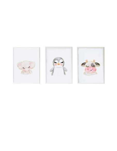 Set of 3 pictures Crochetts Multicolour MDF Wood 33 x 43 x 2 cm Elephant Cow Penguin (3 Pieces)