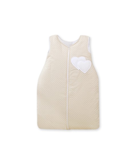 Sleeping bag- Hanging hearts white polka dots on beige