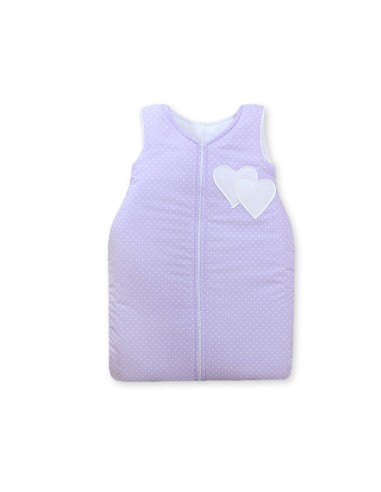 Sleeping bag- Hanging hearts white polka dost on lilac