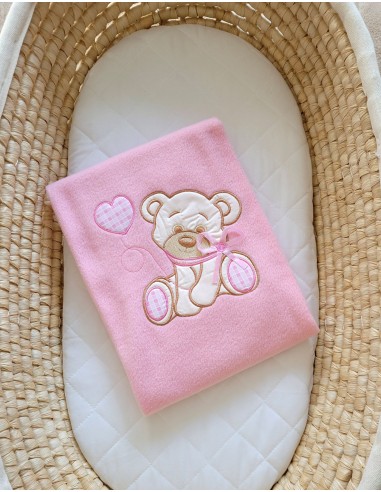 Polar fleece blanket for babies - Bear with bow pink