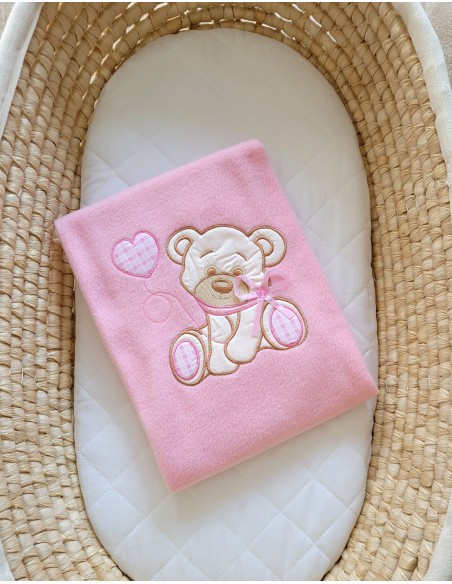 Polar fleece blanket for babies - Bear with bow pink