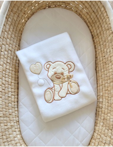 Polar fleece blanket for babies - Bear with bow white