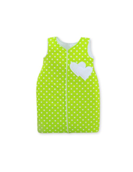 Sleeping bag- Hanging hearts white dots on green