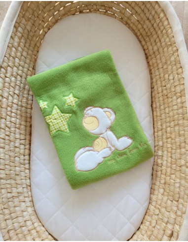 Polar fleece blanket for babies - Carlo- Teddy Bear with Stars green