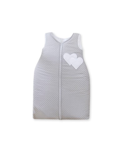 Sleeping bag- Hanging hearts white polka dots on grey