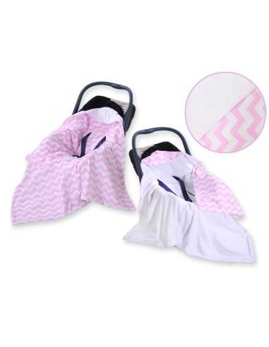 Big double-sided car seat blanket for babies - Chevron pink-white