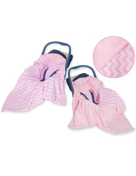 Big double-sided car seat blanket for babies - Chevron pink