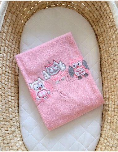 Polar fleece blanket for babies - Owls Bigi Zibi & Adele- bright pink