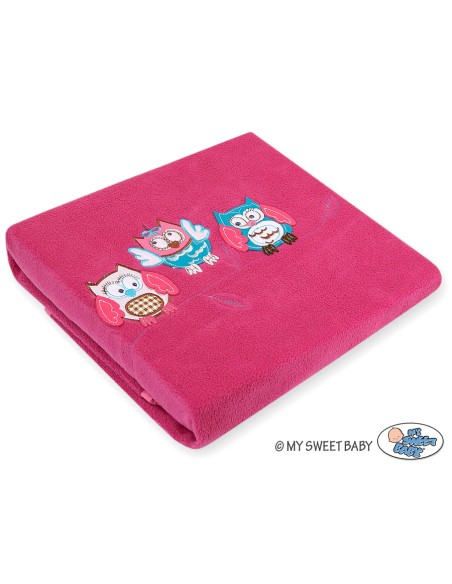 Polar fleece blanket for babies - Owls Bigi Zibi & Adele- dark pink