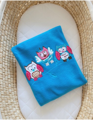 Polar fleece blanket for babies - Owls Bigi Zibi & Adele- turquoise