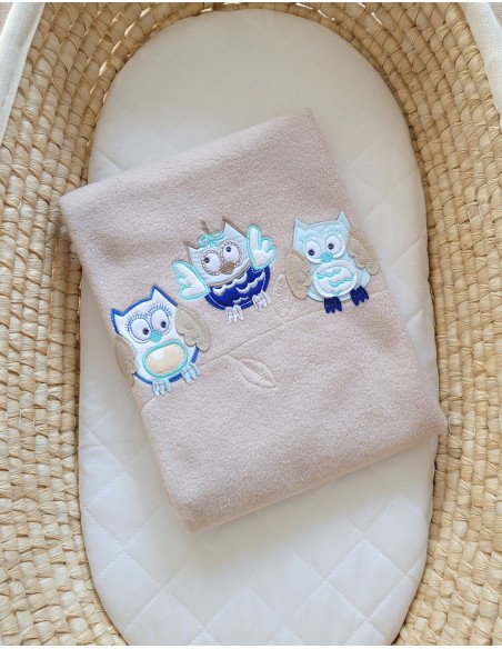 Polar fleece blanket for babies - Owls Bigi Zibi & Adele- beige