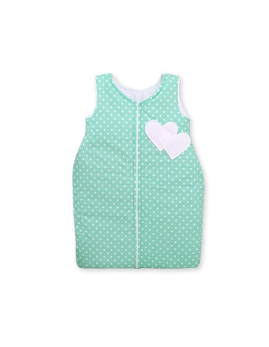 Sleeping bag- Hanging hearts white dots on mint