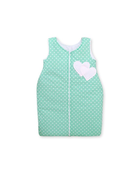 Sleeping bag- Hanging hearts white dots on mint