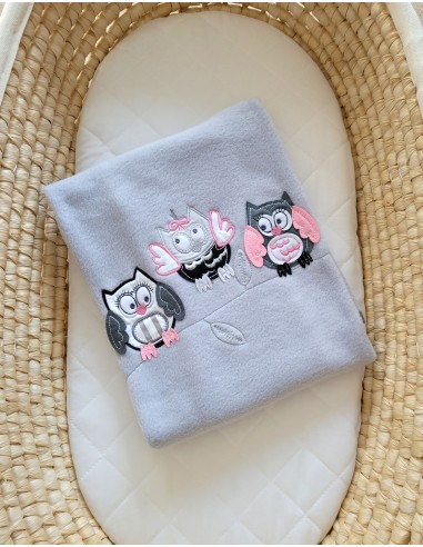 Polar fleece blanket - Owls Bigi Zibi & Adele- grey-pink