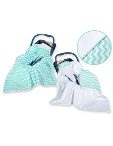 Big double-sided car seat blanket for babies - Chevron mint