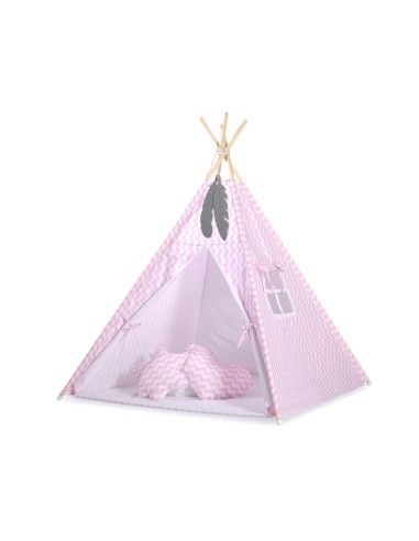 Teepee tent for kids +play mat + decorative feathers - Chevron pink