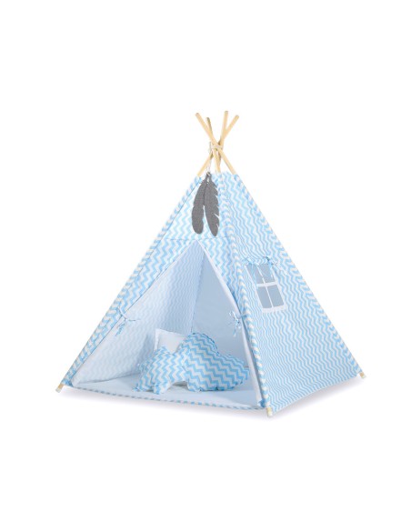 Teepee tent for kids +play mat + decorative feathers - Chevron blue