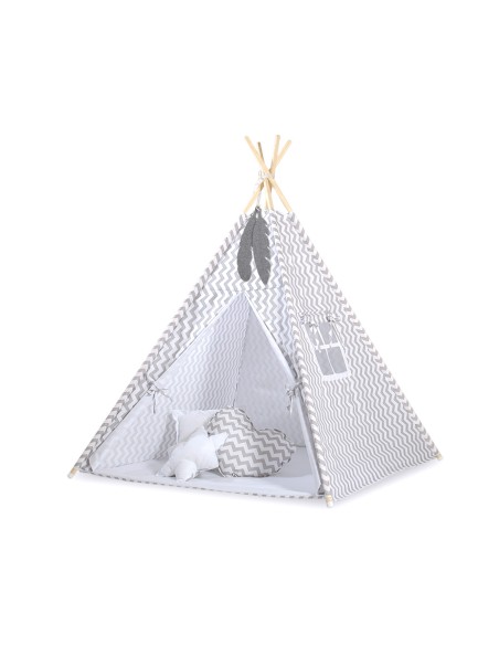 Teepee tent for kids +play mat + decorative feathers - Chevron grey