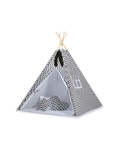 Teepee tent for kids +play mat + decorative feathers - Chevron black