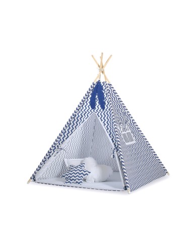 Teepee tent for kids + decorative feathers - Chevron navy blue