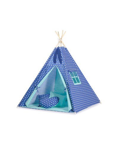 Teepee tent for kids + decorative feathers - navy blue stars