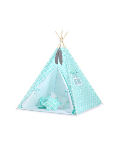 Teepee tent for kids + decorative feathers - Marocco mint