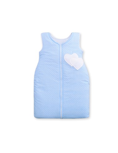 Sleeping bag- Hanging hearts white dots on blue