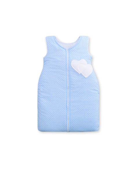 Sleeping bag- Hanging hearts white dots on blue