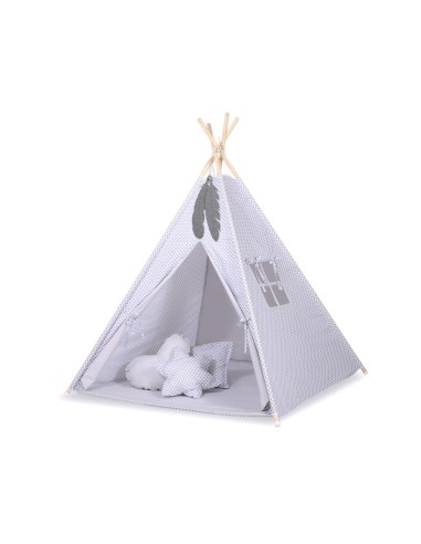 Teepee tent for kids + decorative feathers - grey rosette