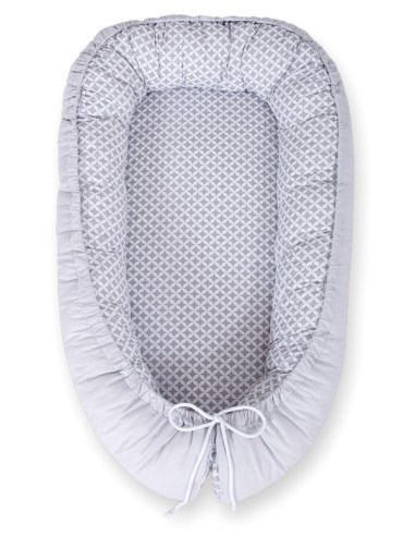 Baby nest double-sided Premium Cocoon for infants BOBONO- Grey rosette /grey