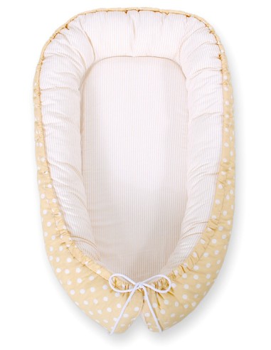 Baby nest double-sided Premium Cocoon for infants BOBONO- white dots on beige/ beige strips