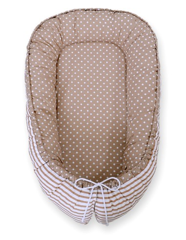 Baby nest double-sided Premium Cocoon for infants BOBONO- dots on brown/ strips