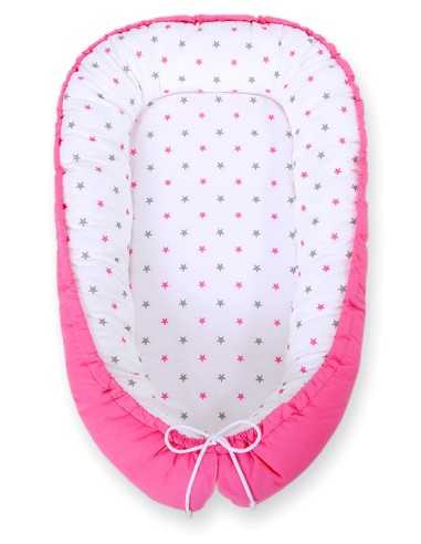 Baby nest double-sided Premium Cocoon for infants BOBONO- stars grey-pink/ pink