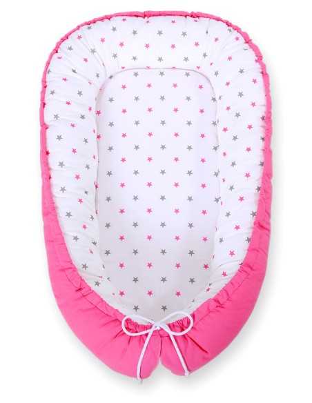 Baby nest double-sided Premium Cocoon for infants BOBONO- stars grey-pink/ pink